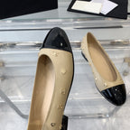 CHANEL ballet flat beige black lamskin with multi logo