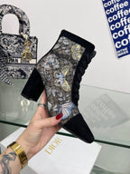 DIOR 25S NAUGHTILY-D ANKLE BOOTS 80 MM IN BLACK MESH TULLE AND SUEDE STYLE 2