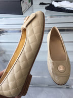 CHANEL ballet flat quilted beige gold  lock