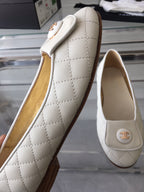 CHANEL ballet flat quilted white gold  lock
