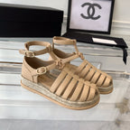 CHANEL medium roman sandals beige lambskin