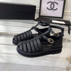 CHANEL medium roman sandals black lambskin