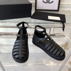 CHANEL medium roman sandals black lambskin