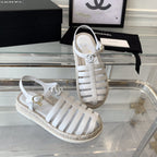 CHANEL roman sandals white lambskin
