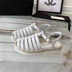 CHANEL roman sandals white lambskin