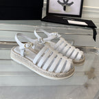 CHANEL roman sandals white lambskin