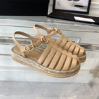 CHANEL roman sandals beige lambskin
