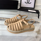 CHANEL roman sandals beige lambskin