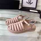 CHANEL roman sandals pink lambskin