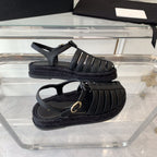 CHANEL roman sandals all black lambskin