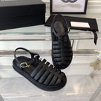 CHANEL roman sandals all black lambskin