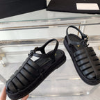 CHANEL roman sandals all black lambskin