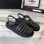CHANEL roman sandals all black lambskin