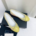 CHANEL ballet flat yellow red blue tweed grosgrain