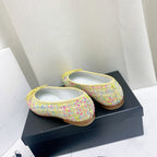 CHANEL ballet flat yellow red blue tweed grosgrain