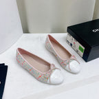 CHANEL ballet flat pink red white tweed grosgrain