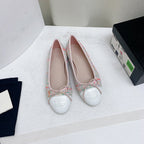 CHANEL ballet flat pink red white tweed grosgrain