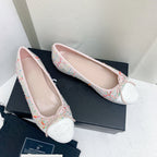 CHANEL ballet flat pink red white tweed grosgrain