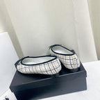 CHANEL ballet flat white black tweed grosgrain