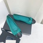 CHANEL ballet flat blue green black lambskin