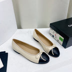CHANEL ballet flat light beige black lambskin