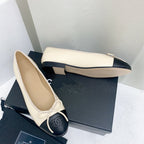CHANEL ballet flat light beige black lambskin