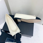 CHANEL ballet flat white black lambskin grosgrain