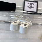 CHANEL sandals white quilted lambskin