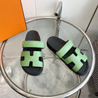 HERMES CHYPRE EPSOM Sandal light green Leather