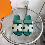 HERMES Chypre Canvas Sandal Tiff Leather