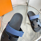 HERMES Chypre Sandal Black with blue straps Leather