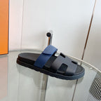 HERMES Chypre Sandal Black with blue straps Leather