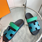 HERMES Chypre Sandal Tiffa with blue straps Leather
