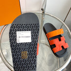 HERMES Chypre Sandal Suede Red Chapas / Orange
