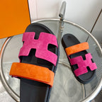 HERMES Chypre Sandal Rose Chapas / Orange Suede