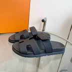HERMES Chypre Sandal Black Mastic Calfskin Leather