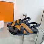 HERMES Genius Sandal Slingback Black/Brown Calfskin Leather