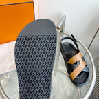 HERMES Genius Sandal Slingback Black/Brown Calfskin Leather