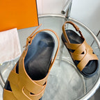 HERMES Genius Sandal Slingback Light Brown Calfskin Leather