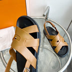 HERMES Genius Sandal Slingback Light Brown Calfskin Leather