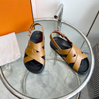 HERMES Genius Sandal Slingback Light Brown Calfskin Leather