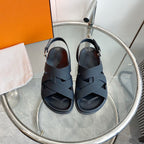 HERMES Genius Sandal Slingback Black Calfskin Leather