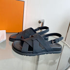 HERMES Genius Sandal Slingback Black Calfskin Leather