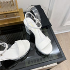 CHANEL SANDALS leather satin white