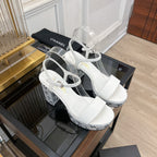 CHANEL SANDALS leather satin white