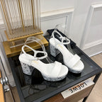 CHANEL SANDALS leather satin white