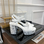 CHANEL SANDALS leather satin white