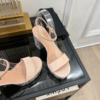 CHANEL SANDALS leather satin pink