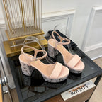 CHANEL SANDALS leather satin pink