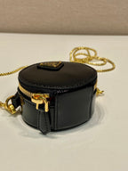 PRADA MINI ROUND BAG 8 IN BLACK GLOSSY CALFSKIN GOLD HARDWARE
